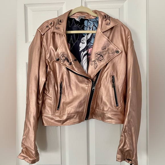 Disney Jackets & Blazers - Disney Maleficent Biker Jacket Sleeping Beauty Roses 60th Anniversary Rose Gold!